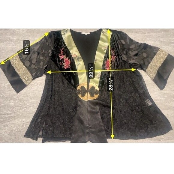 Spencer Alexis Tops - Spencer & Alexis 3X Velvet Burnout Kimono Embroidered Roses Floral Sheer Sleeve